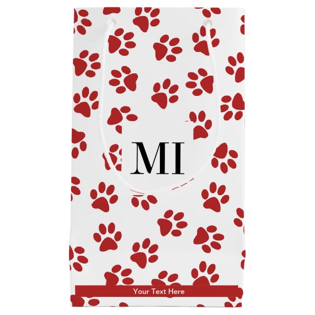 Pattern Of Paws, Dog Paws, Cat Paws, Red Paws Small Gift Bag (Front)