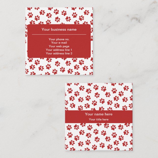 Pattern Of Paws, Dog Paws, Cat Paws, Red Paws Square Business Card (Front/Back)