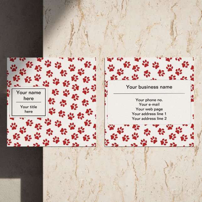 Pattern Of Paws, Dog Paws, Cat Paws, Red Paws Square Business Card (Creator Uploaded)