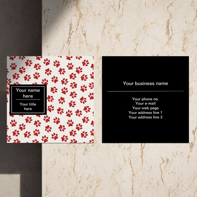 Pattern Of Paws, Dog Paws, Cat Paws, Red Paws Square Business Card (Creator Uploaded)