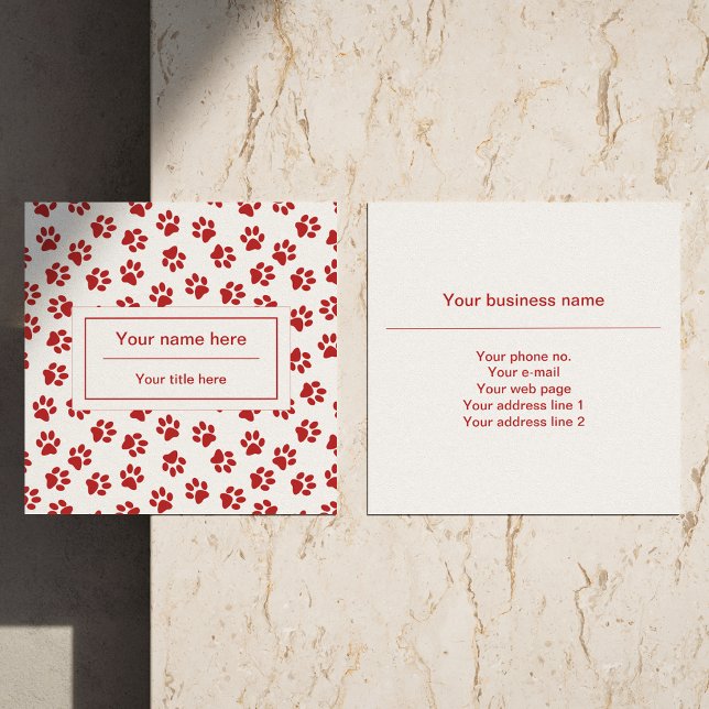 Pattern Of Paws, Dog Paws, Cat Paws, Red Paws Square Business Card (Creator Uploaded)