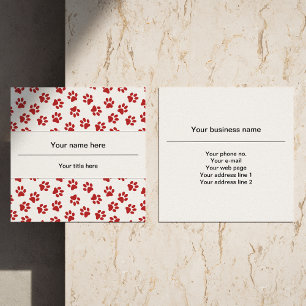 Pattern Of Paws, Dog Paws, Cat Paws, Red Paws Square Business Card