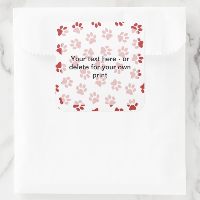 Pattern Of Paws, Dog Paws, Cat Paws, Red Paws Square Sticker (Bag)