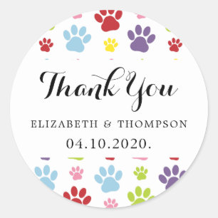 Pattern Of Paws, Dog Paws, Colourful Paws, Wedding Classic Round Sticker