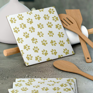 Pattern Of Paws, Dog Paws, Golden Paws Ceramic Tile