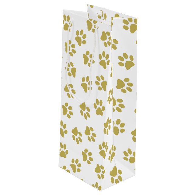 Pattern Of Paws, Dog Paws, Golden Paws Wine Gift Bag (Back Angled)