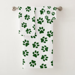 Pattern Of Paws, Dog Paws, Green Paws Bath Towel Set