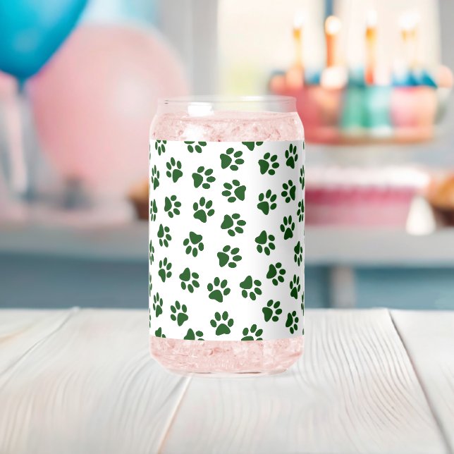 Pattern Of Paws, Dog Paws, Green Paws Can Glass (Insitu (Baby Shower))