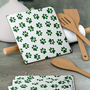 Pattern Of Paws, Dog Paws, Green Paws Ceramic Tile