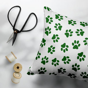 Pattern Of Paws, Dog Paws, Green Paws Decorative Cushion