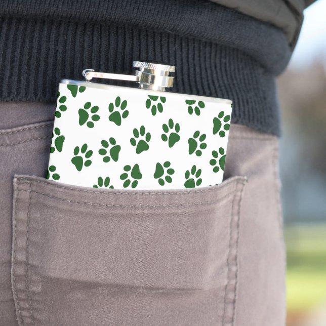 Pattern Of Paws, Dog Paws, Green Paws Hip Flask (In Situ)