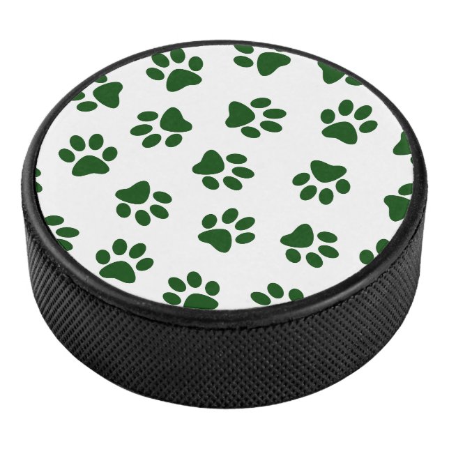 Pattern Of Paws, Dog Paws, Green Paws Hockey Puck (3/4)