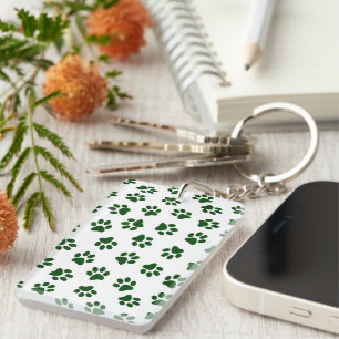 Pattern Of Paws, Dog Paws, Green Paws Key Ring