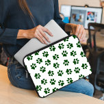 Pattern Of Paws, Dog Paws, Green Paws Laptop Sleeve<br><div class="desc">Cute,  fun and adorable pattern with green paws on white background. Modern and trendy gift,  perfect for the dog lover in your life.</div>