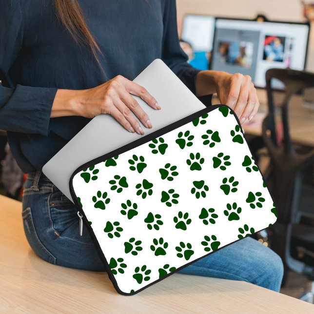 Pattern Of Paws, Dog Paws, Green Paws Laptop Sleeve (Creator Uploaded)