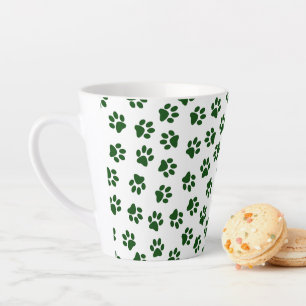 Pattern Of Paws, Dog Paws, Green Paws Latte Mug