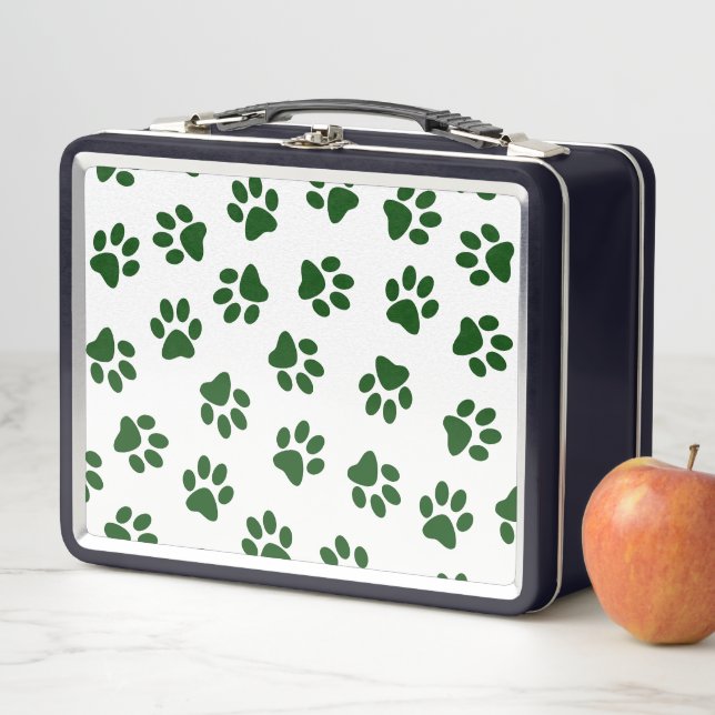 Pattern Of Paws, Dog Paws, Green Paws Metal Lunch Box (In Situ)