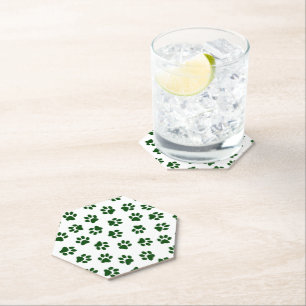 Pattern Of Paws, Dog Paws, Green Paws Paper Coaster