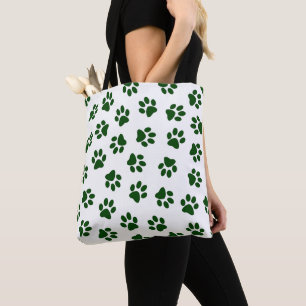 Pattern Of Paws, Dog Paws, Green Paws Tote Bag