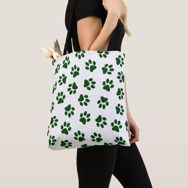 Pattern Of Paws, Dog Paws, Green Paws Tote Bag (Close Up)