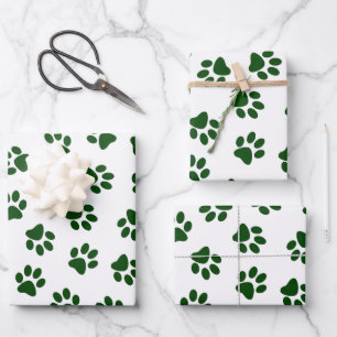 Pattern Of Paws, Dog Paws, Green Paws Wrapping Paper Sheet