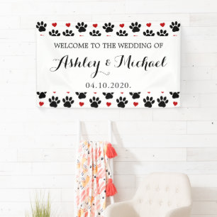 Pattern Of Paws, Dog Paws, Hearts, Wedding Banner