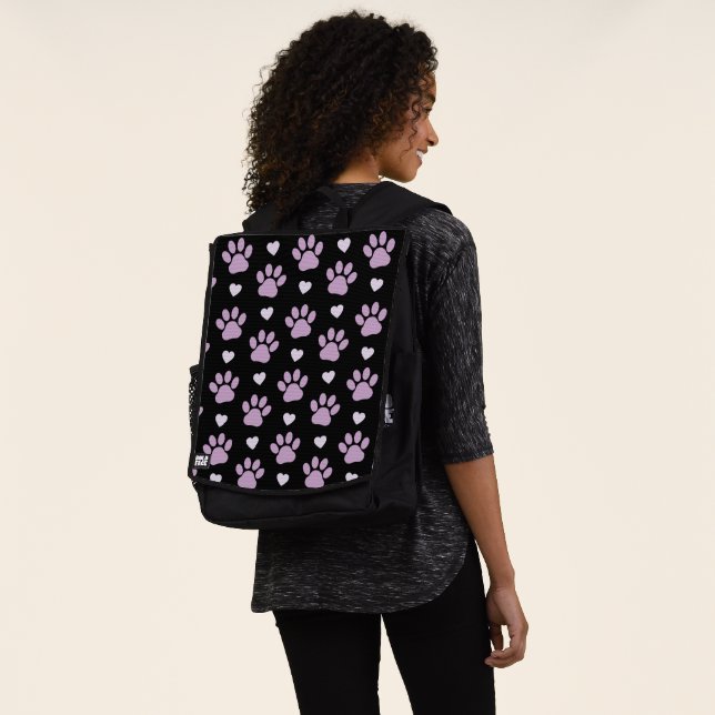 Pattern Of Paws, Dog Paws, Lilac Paws, Hearts Backpack (Worn)