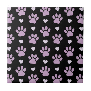 Pattern Of Paws, Dog Paws, Lilac Paws, Hearts Ceramic Tile