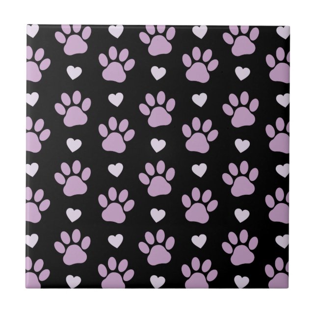 Pattern Of Paws, Dog Paws, Lilac Paws, Hearts Ceramic Tile (Front)