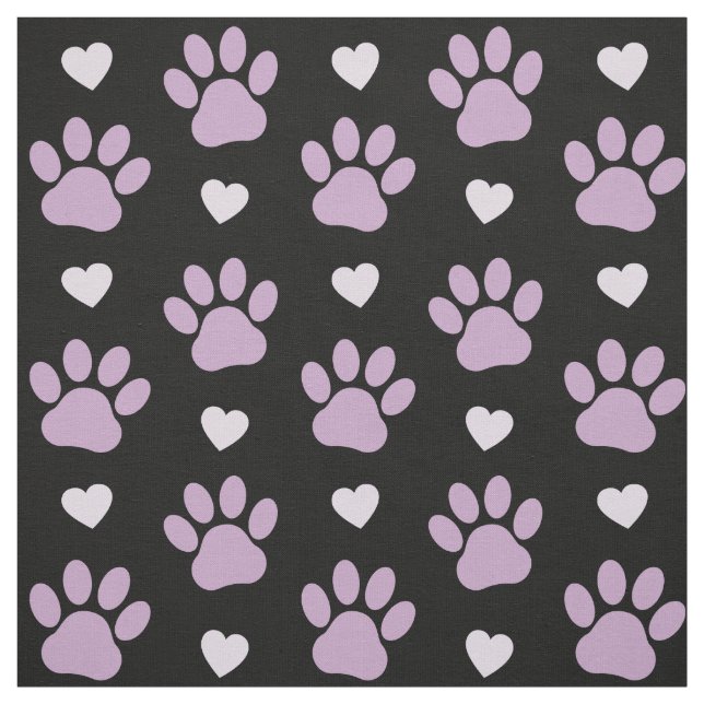 Pattern Of Paws, Dog Paws, Lilac Paws, Hearts Fabric (Swatch)