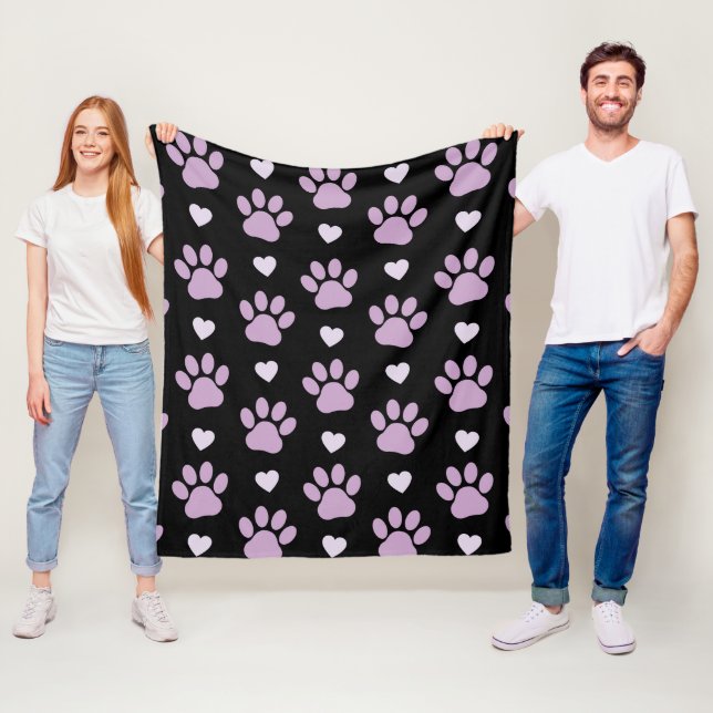 Pattern Of Paws, Dog Paws, Lilac Paws, Hearts Fleece Blanket (In Situ)