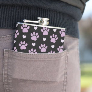 Pattern Of Paws, Dog Paws, Lilac Paws, Hearts Hip Flask