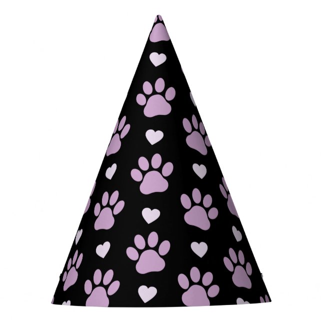 Pattern Of Paws, Dog Paws, Lilac Paws, Hearts Party Hat (Front)