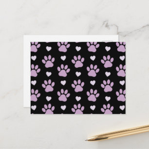 Pattern Of Paws, Dog Paws, Lilac Paws, Hearts Postcard