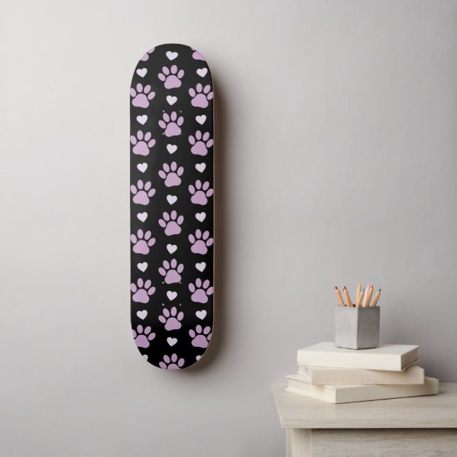 Pattern Of Paws, Dog Paws, Lilac Paws, Hearts Skateboard (Wall Art)