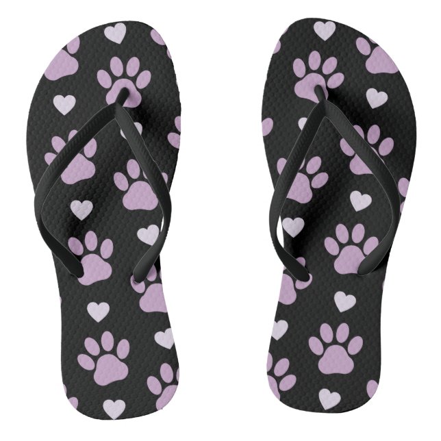 Pattern Of Paws, Dog Paws, Lilac Paws, Hearts Thongs (Footbed)