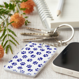 Pattern Of Paws, Dog Paws, Navy Blue Paws Key Ring