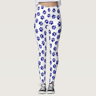 Pattern Of Paws, Dog Paws, Navy Blue Paws Leggings