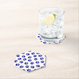 Pattern Of Paws, Dog Paws, Navy Blue Paws Paper Coaster