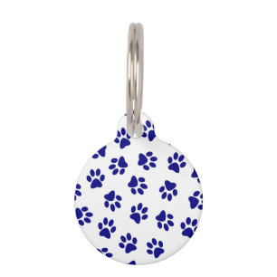 Pattern Of Paws, Dog Paws, Navy Blue Paws Pet Tag