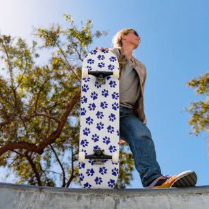Pattern Of Paws, Dog Paws, Navy Blue Paws Skateboard