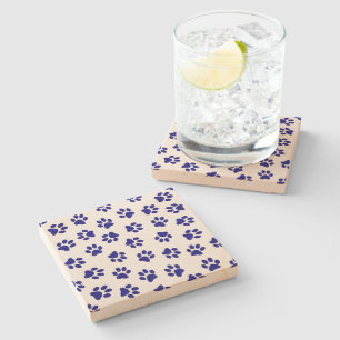 Pattern Of Paws, Dog Paws, Navy Blue Paws Stone Coaster