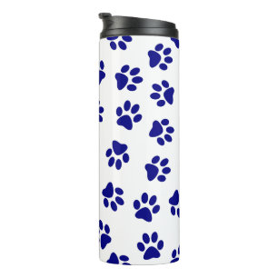 Pattern Of Paws, Dog Paws, Navy Blue Paws Thermal Tumbler