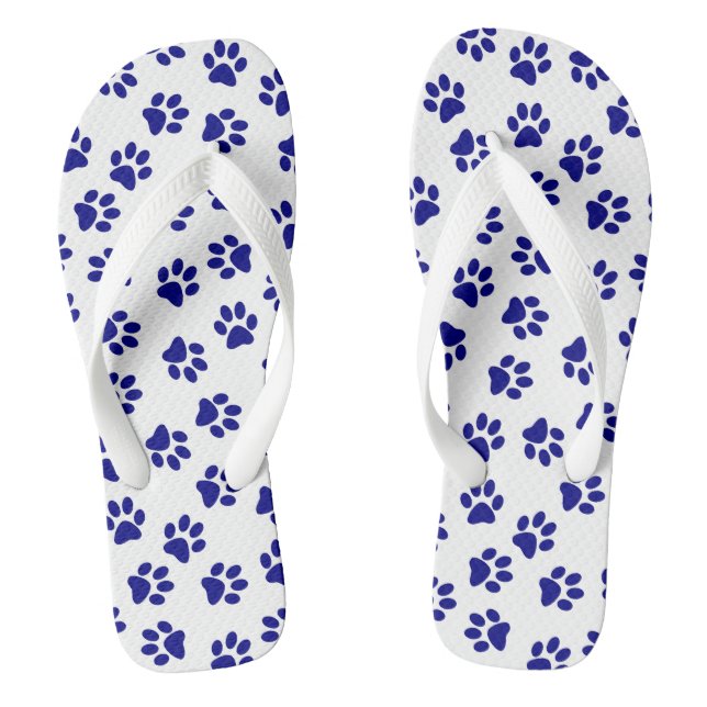 Pattern Of Paws, Dog Paws, Navy Blue Paws Thongs (Footbed)