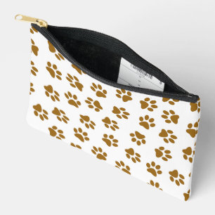 Pattern Of Paws, Dog Paws, Orange Gold Paws Accessory Pouch