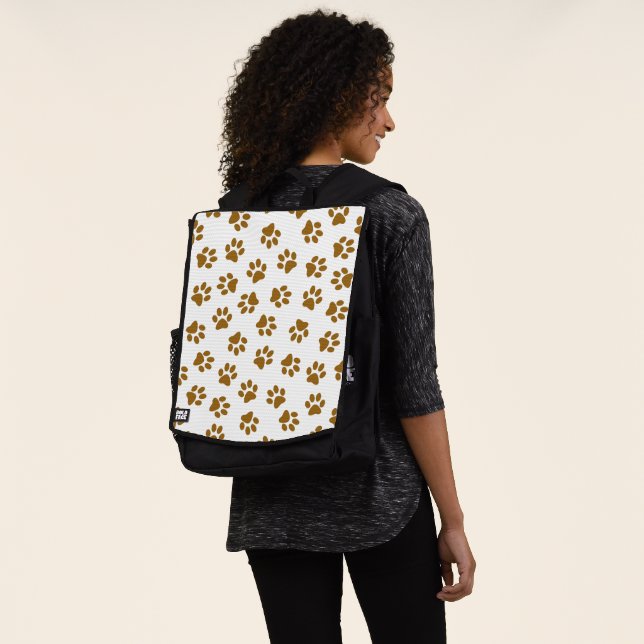 Pattern Of Paws, Dog Paws, Orange Gold Paws Backpack (Worn)