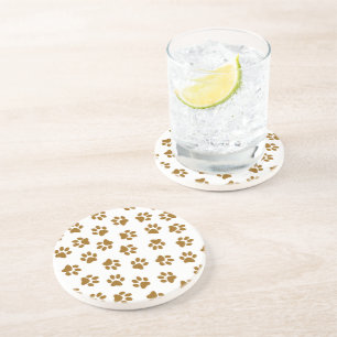 Pattern Of Paws, Dog Paws, Orange Gold Paws Coaster