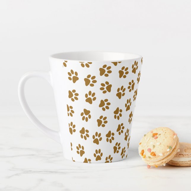 Pattern Of Paws, Dog Paws, Orange Gold Paws Latte Mug (In Situ)