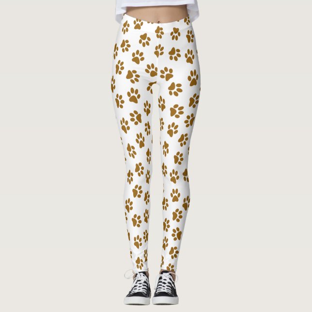 Pattern Of Paws, Dog Paws, Orange Gold Paws Leggings (Front)