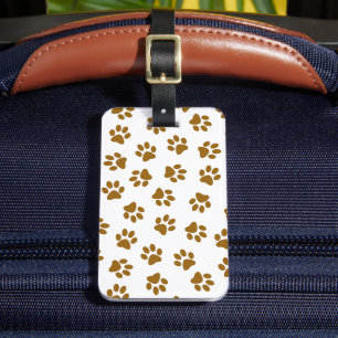 Pattern Of Paws, Dog Paws, Orange Gold Paws Luggage Tag